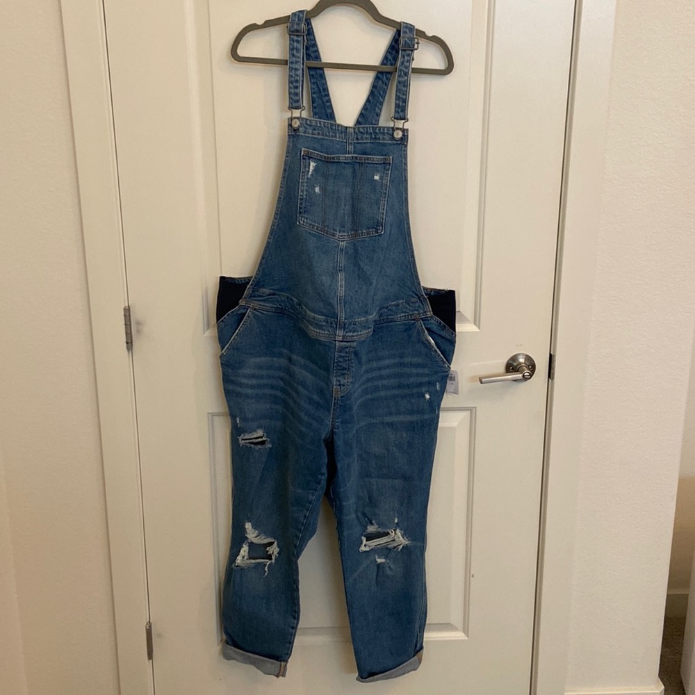 Maternity Side-Panel O.G. Straight Ripped Jean Overalls 18L